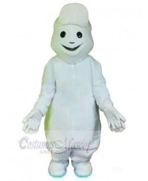 Happy White Snowman Mascot Costume Cartoon
