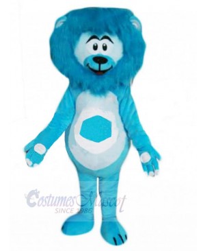 Happy Blue Lion Mascot Costume Animal