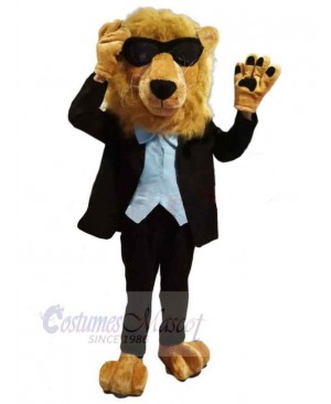 Cool Lion Mascot Costume Animal in Black Suit