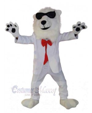Cool Lion Mascot Costume Animal in White Suit