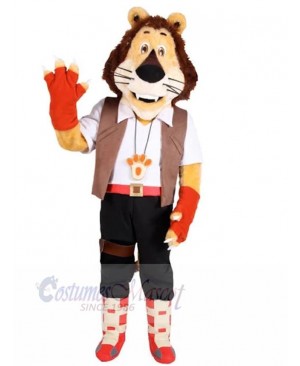 Happy Lion Mascot Costume Animal in Brown Vest