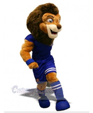 Football Lion Mascot Costume Animal in Blue Sportswear