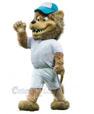 Brown Lion Mascot Costume Animal in White Sportswear