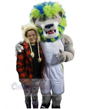 Gray Muscle Lion Mascot Costume Animal