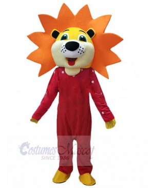 Happy Lion Mascot Costume Animal in Red Clothes