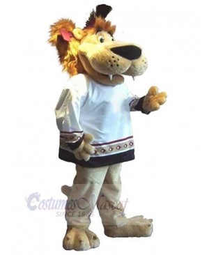 Energetic Lion Mascot Costume Animal in White Clothes