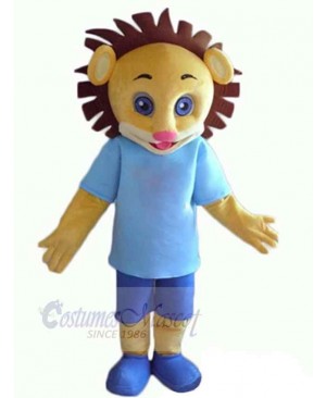 Blue T-shirt Lion Mascot Costume Animal