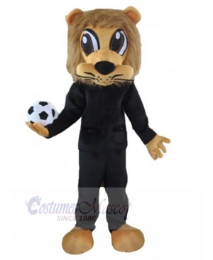 Brown Lion Mascot Costume Animal in Black Sportswear