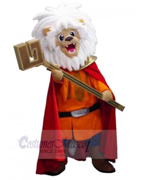 Funny Lion Mascot Costume Animal with Cape and Hammer