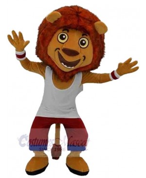 Happy Lion Mascot Costume Animal in White Vest