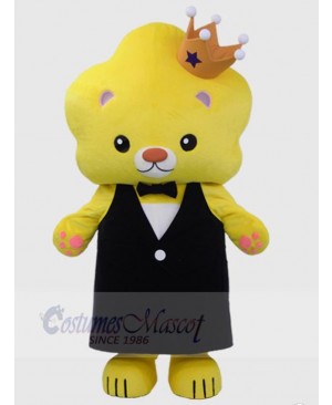 Yellow Lion Mascot Costume Animal in Black Clothes