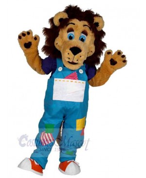 Lion Mascot Costume Animal in Blue Overalls