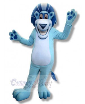 Cheerful Blue Lion Mascot Costume Animal