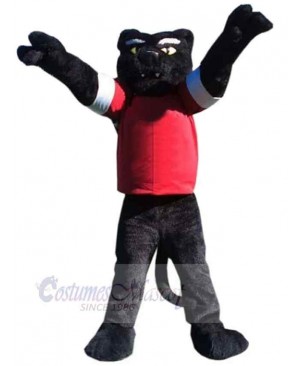 Black Panther Mascot Costume Animal in Red T-shirt