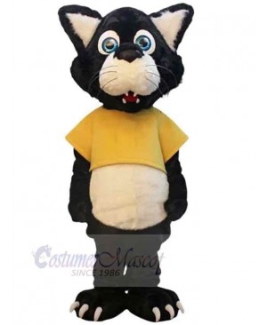 Cute Panther Mascot Costume Animal in Yellow T-shirt