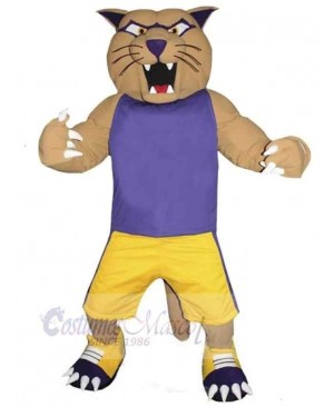 Fierce Cougar Mascot Costume Animal in Purple Vest