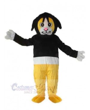 Yellow Leopard Mascot Costume Animal in Black Clothes
