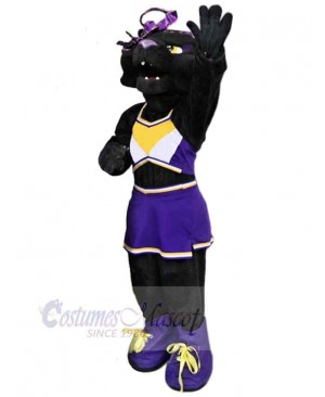 Female Black Panther Mascot Costume Animal in Purple Skirt