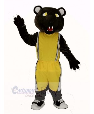 Dark Brown Panther with Yellow Sportswear Mascot Costume