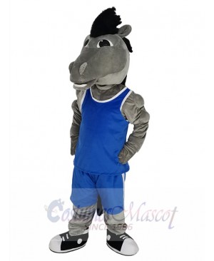 Grey Mustang in Royal Blue Jersey Mascot Costume Animal