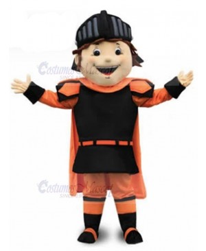 Boy Knight in Black and Orange Armor Mascot Costume People