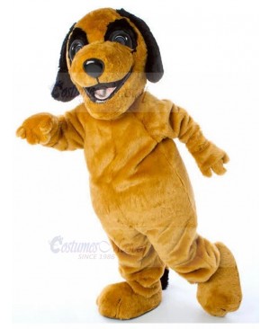 Happy Smiling Yellow Dog Mascot Costume with Black Ears