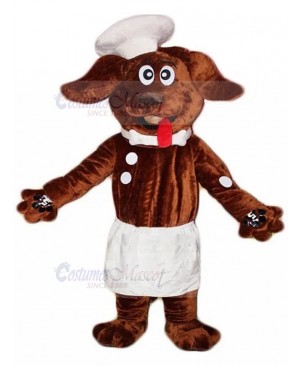 Smiling Dark Brown Chef Dog Mascot Costume with Cook Hat