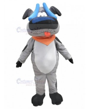 Funny Gray Dog Mascot Costume with Orange Bibs