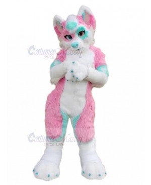 Pink and Blue Husky Dog Fursuit Fur Mascot Costume Animal
