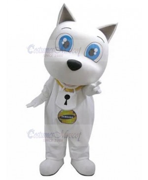 Cost-effective White Puppy Dog Mascot Costume With Blue Eyes Animal