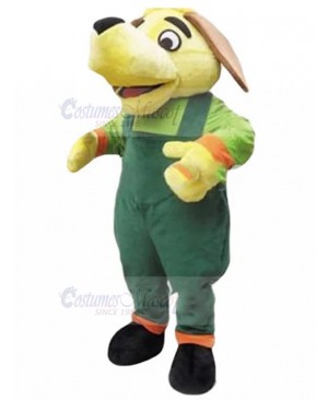 Long-eared Cartoon Yellow Dog Mascot Costume with Green Overalls Animal