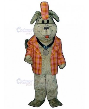 Inspector Dog Mascot Costume in Orange Scottish Pattern Suit Animal