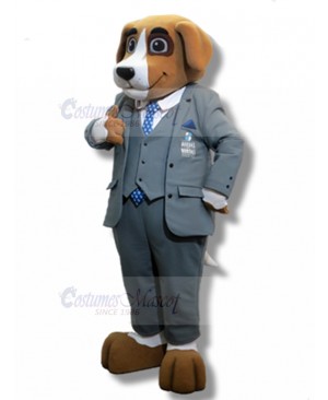 Judiciary Officer Beagle Dog Mascot Costume with Gray Suit Animal