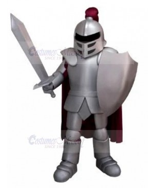 Strong Spartan Silver Knight Mascot Costume People