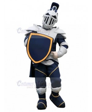 White Knight with Dark Blue Shield Mascot Costume People