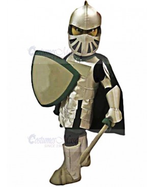 Dark Silver Knight with Shield Mascot Costume People	