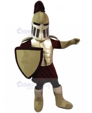 Dark Red and Silver Spartan Knight Mascot Costume People