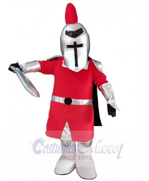 Crusader Knight in Black Cloak Mascot Costume People