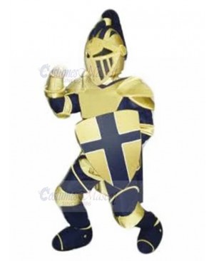 Blue and Yellow Medieval Knight Mascot Costume People