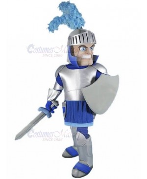 Ferocious Roman Knight with Silver Armor Mascot Costume People