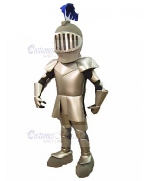 Medieval British Knight in Silver Armor Mascot Costume People