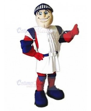 Smiling Templar Knight in White Tabard Mascot Costume People