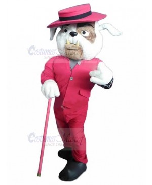 White British Bulldog Mascot Costume in Red Sports Coat