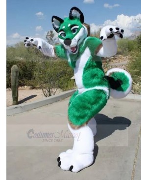 Green and White Husky Dog Fursuit Mascot Costume