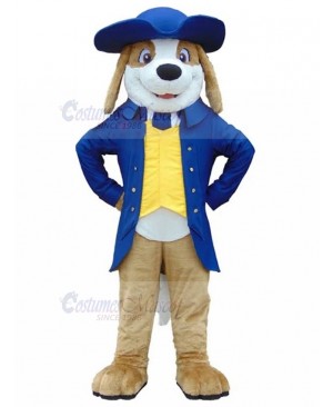Smiling Captain Beagle Dog Mascot Costume in Blue Coat