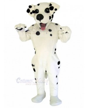 Happy Black Spotted White Dog Mascot Costume