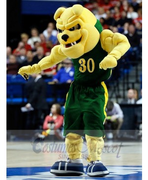 Yellow Bulldog Mascot Costume Animal in Green Jersey