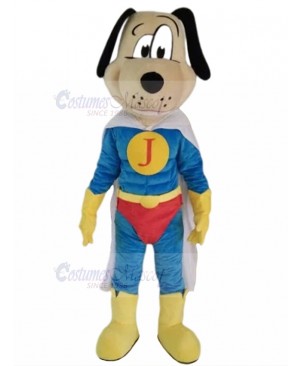 Light Brown Muscle Dog Mascot Costume in Superman Suit Animal