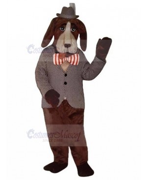 Dark Brown Gentleman Dog with Bow Tie Mascot Costume In Suit Animal