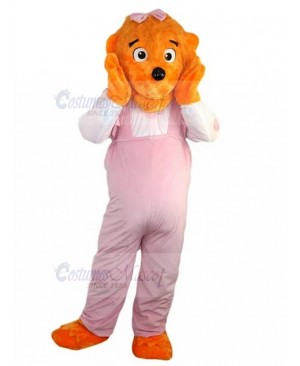 Orange Bear Berenstain Bear Mascot Costume with Pink Overalls Animal